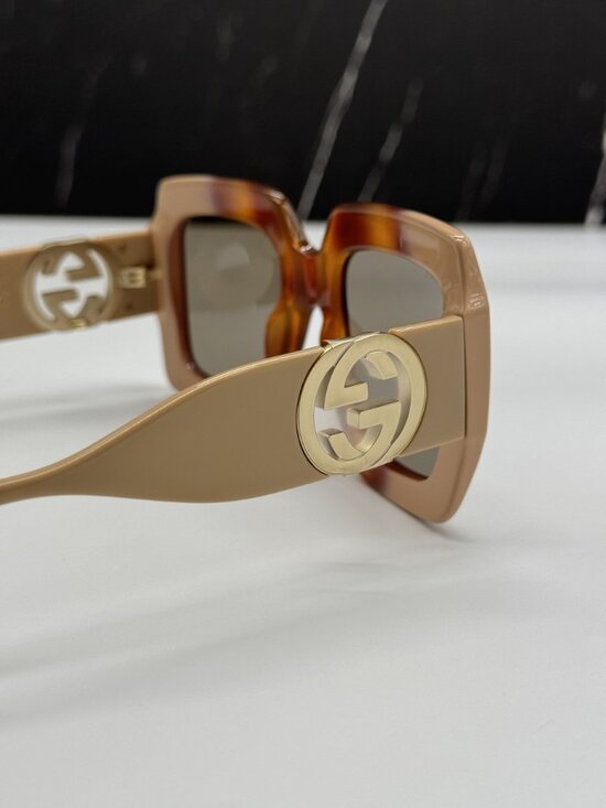 NEW GUCCI GG1022S 003 SUNGLASSES HAVANA/BEIGE SQUARE WOMEN EYEWEAR main image 11